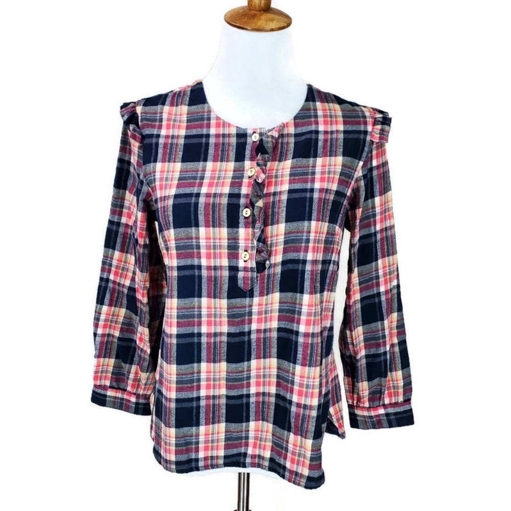 Anthropologie Isabella Sinclair Womens Plaid Flannel Pop Over Blouse SZ XS - Picture 10 of 16